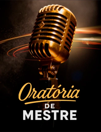 PROMPT: Course cover 'ORATORIA DE MAESTRO': vintage studio microphone in spotlight, gold and black palette, elegant white serif title, 3:4 Oratoria de Maestro