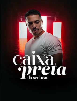 ⚠️ TROCAR POR GABRIEL GARCIA — PROMPT: Tablet mockup showing a course cover 'Caja Negra de la Seducción' in red handwritten script over a confident 44-year-old Latino man with short dark hair and beard (Gabriel Garcia) in a black shirt, red vertical light bars behind, dark background, 3:4 Caja Negra de la Seducción