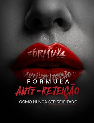 PROMPT: Black-and-white close-up of a woman's lower face with glossy red lips (only lips in red), red brush text 'FÓRMULA ANTI-RECHAZO' over the lips, editorial, 3:4 Fórmula Anti-Rechazo